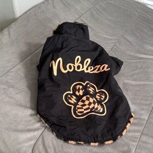 Nobleza Black Pet Coat with Tan Faux Fur Trim Sz XXL